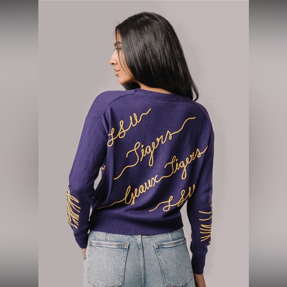 KadyLuxe Women's Purple LSU Tigers Love Note Embroidered Sweater- Small - Picture 3 of 9